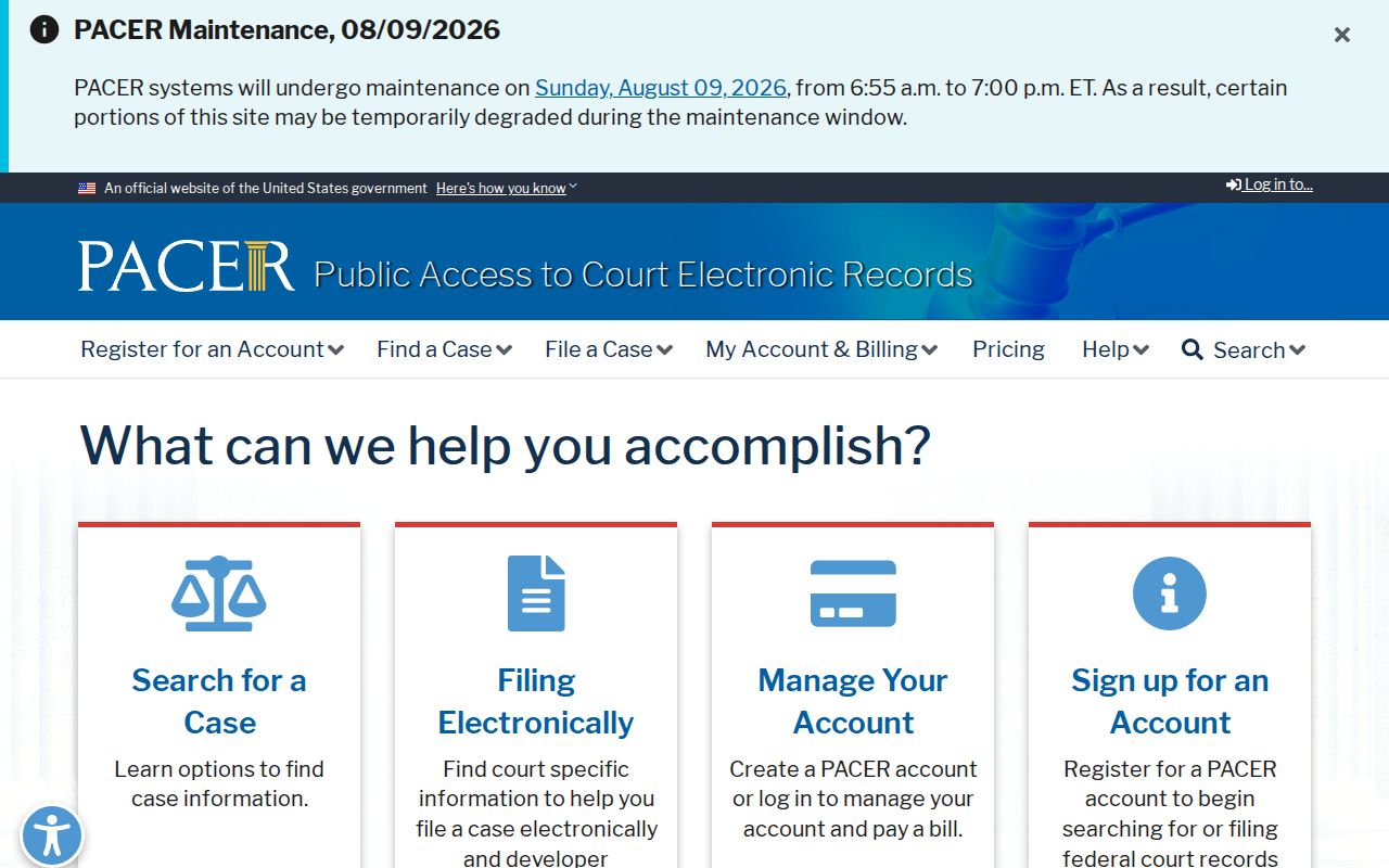 PACER source for a federal Evant criminal record search