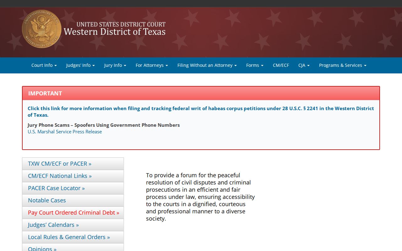 Federal court source relevant to Evant criminal record routing