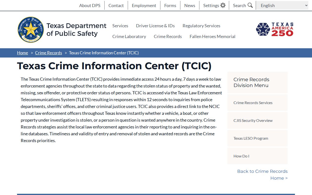 Texas TCIC limits in a Hamilton County arrest and warrant search