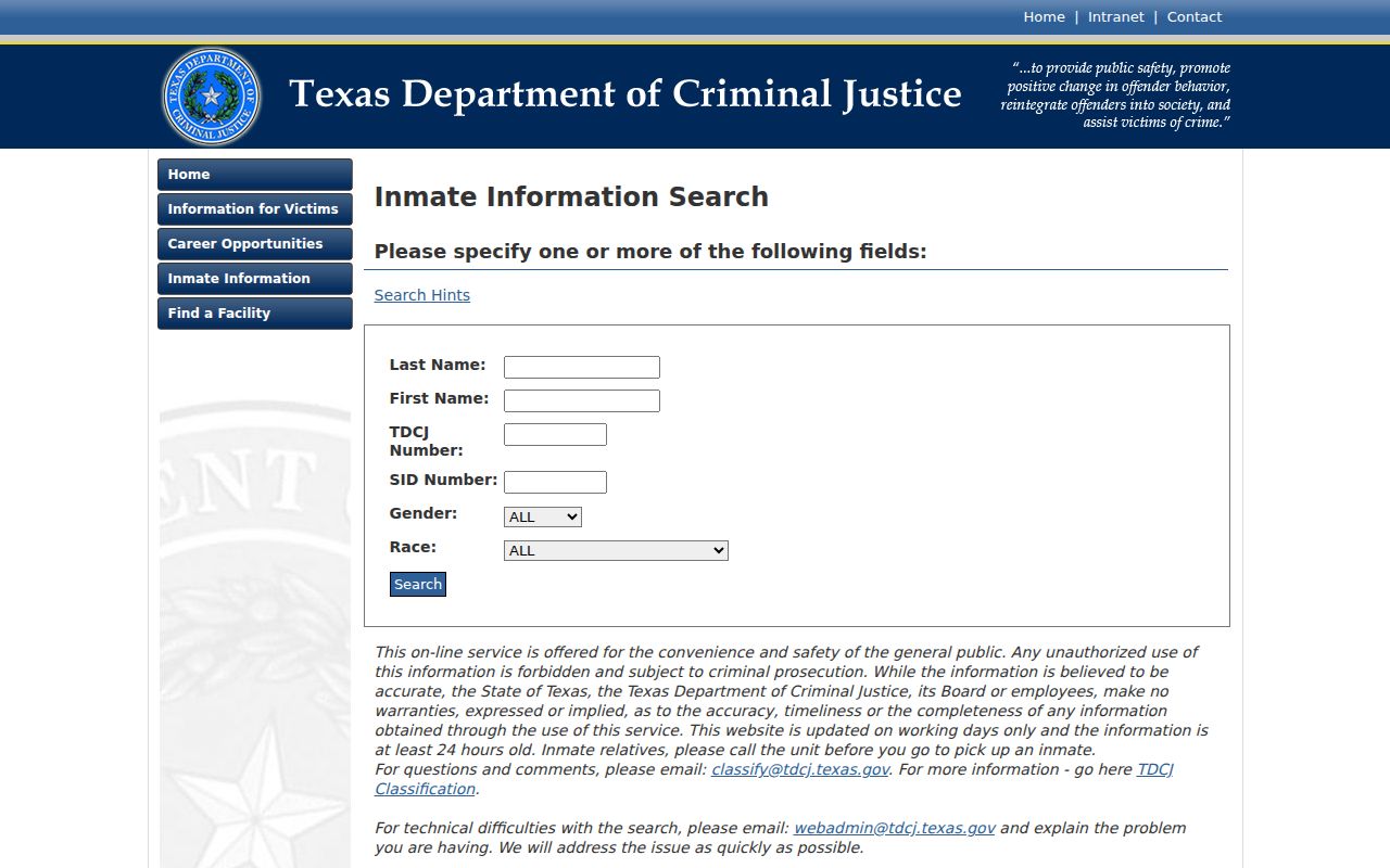 TDCJ inmate search after a Hamilton County arrest and sentence