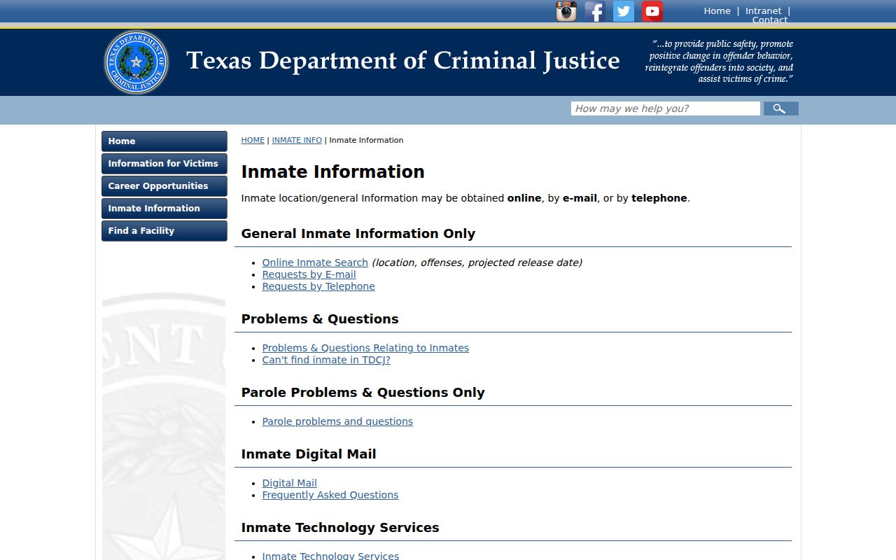 TDCJ custody information following Hamilton County arrest records