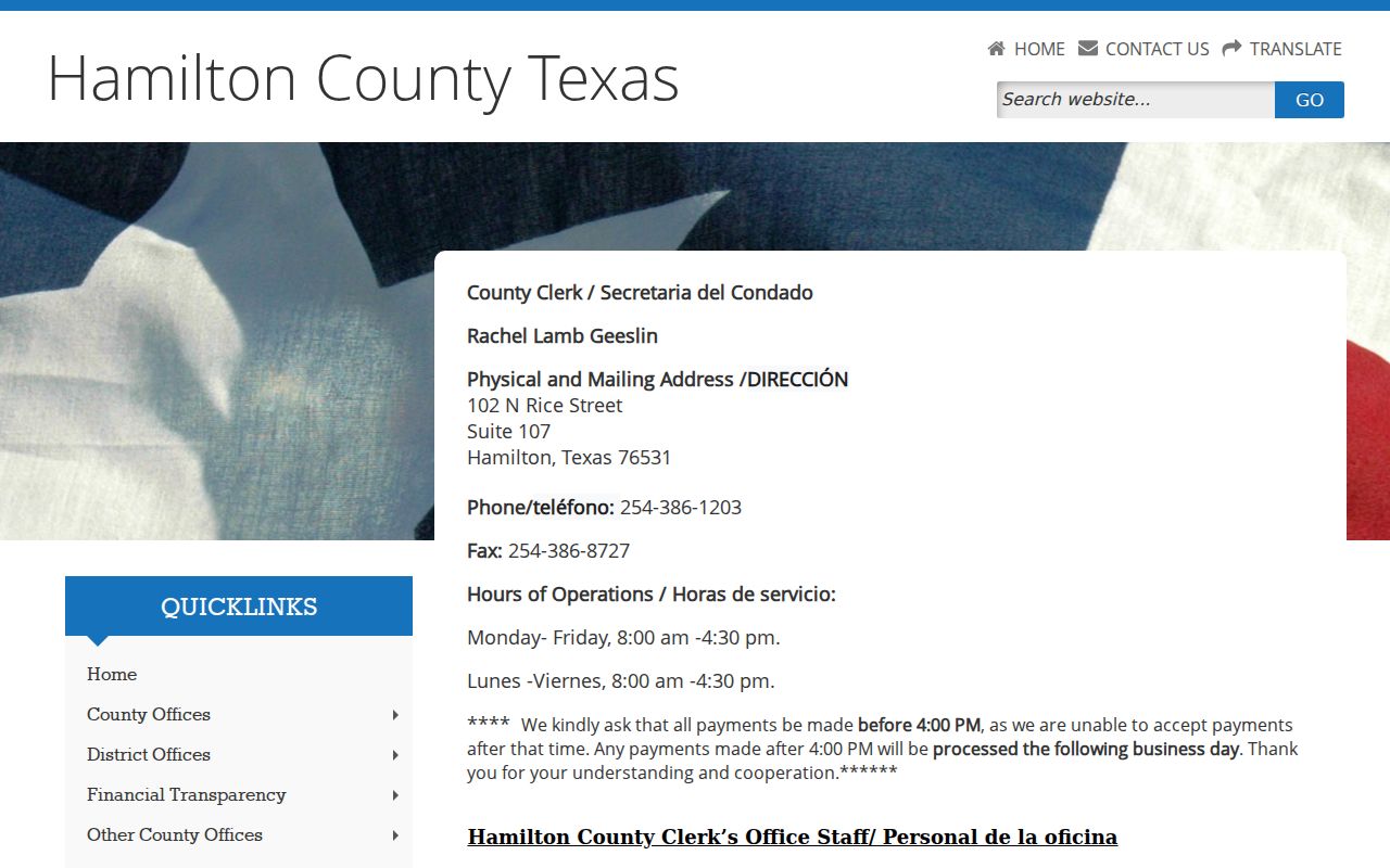 Hamilton County court case records on the County Clerk page