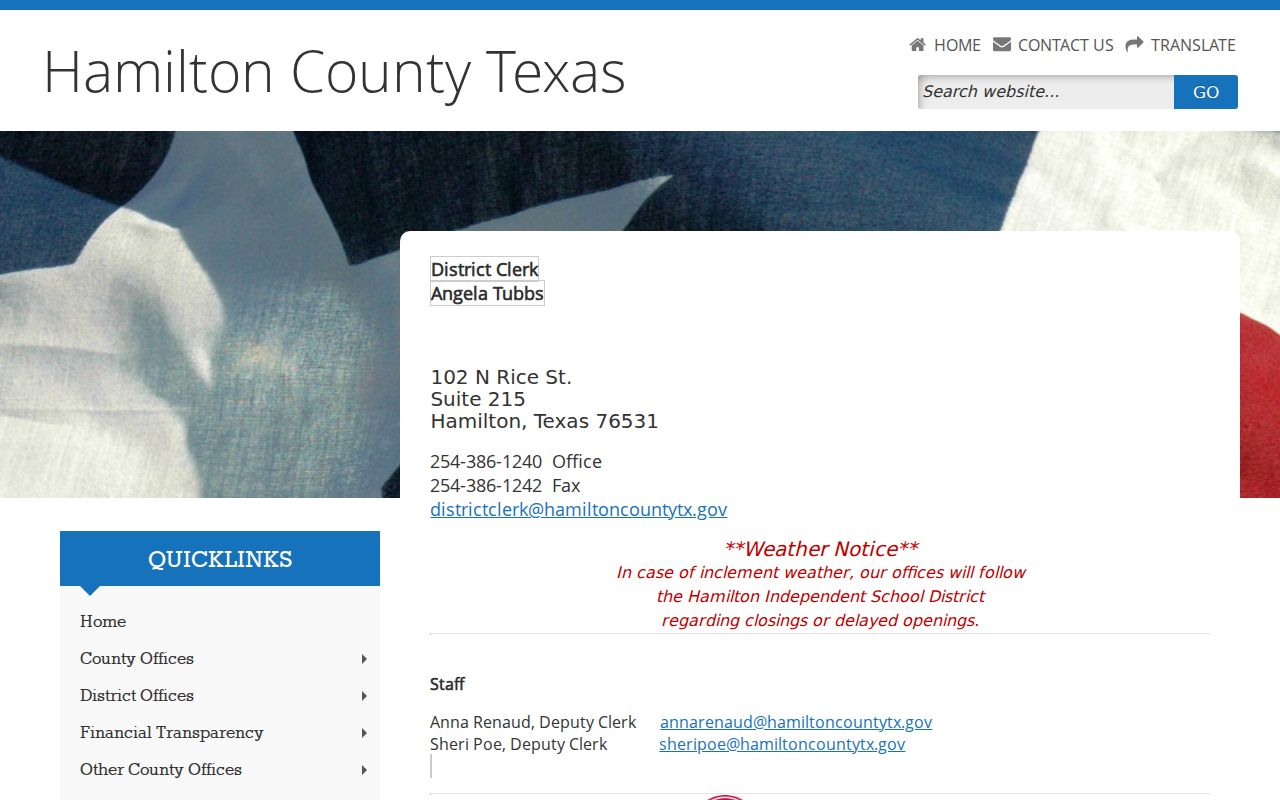 Hamilton County District Clerk criminal court case records page