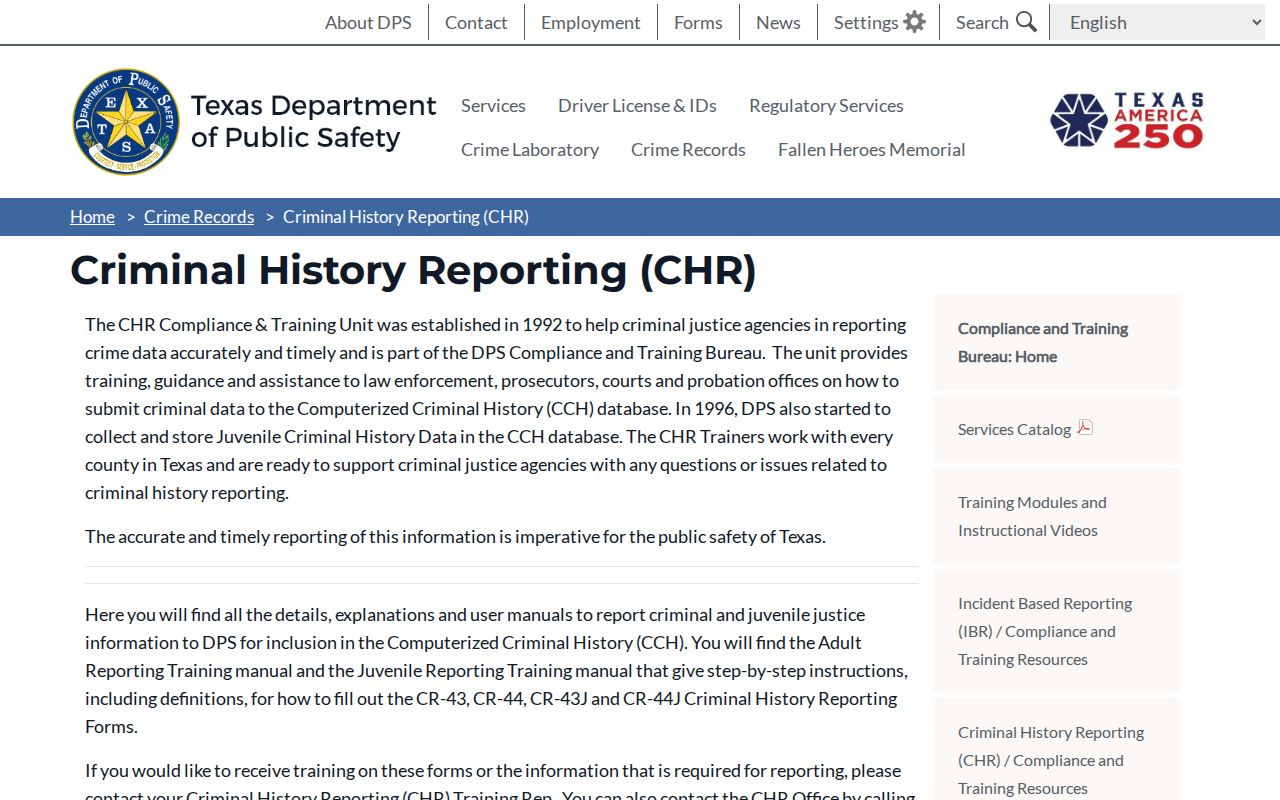 Hamilton County criminal history reporting to Texas DPS