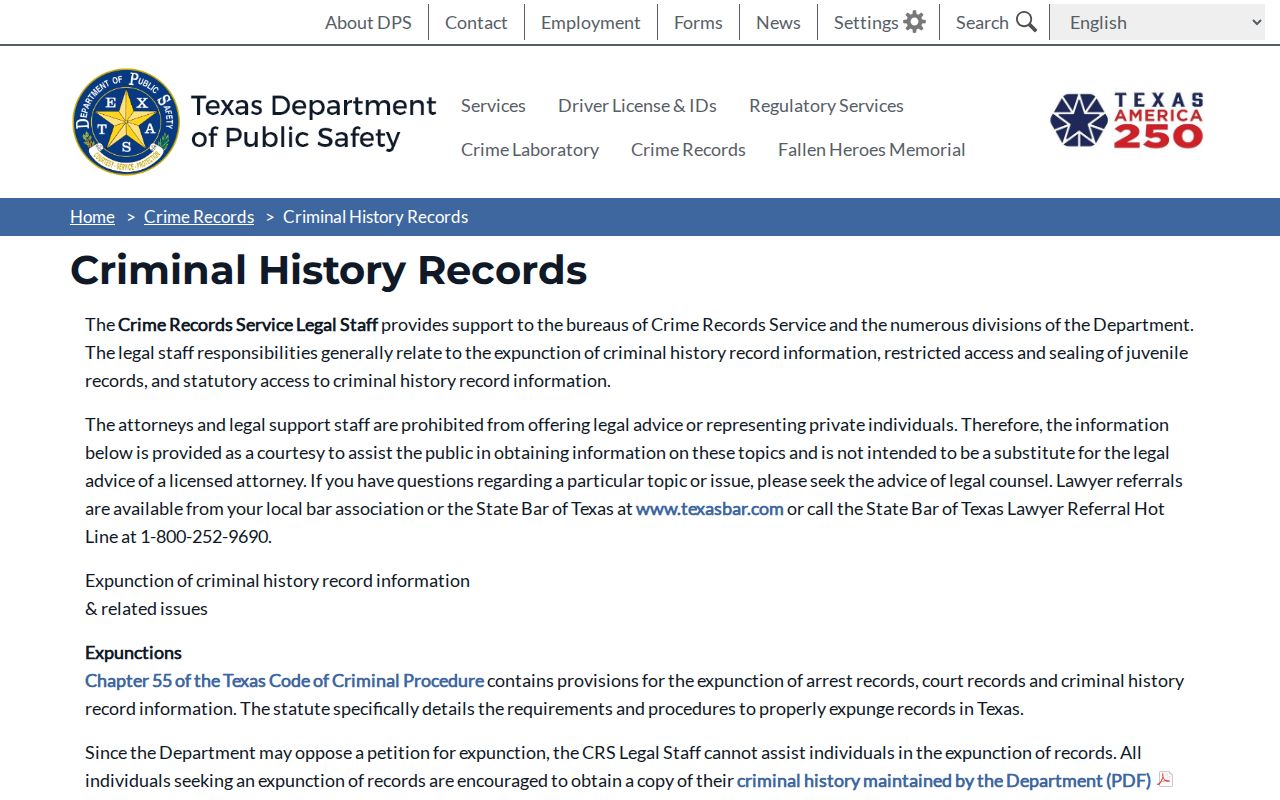 Hamilton County criminal history options through Texas DPS