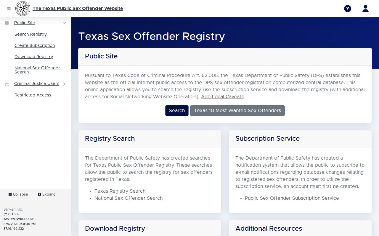Hamilton County sex offender lookup on the Texas DPS registry map