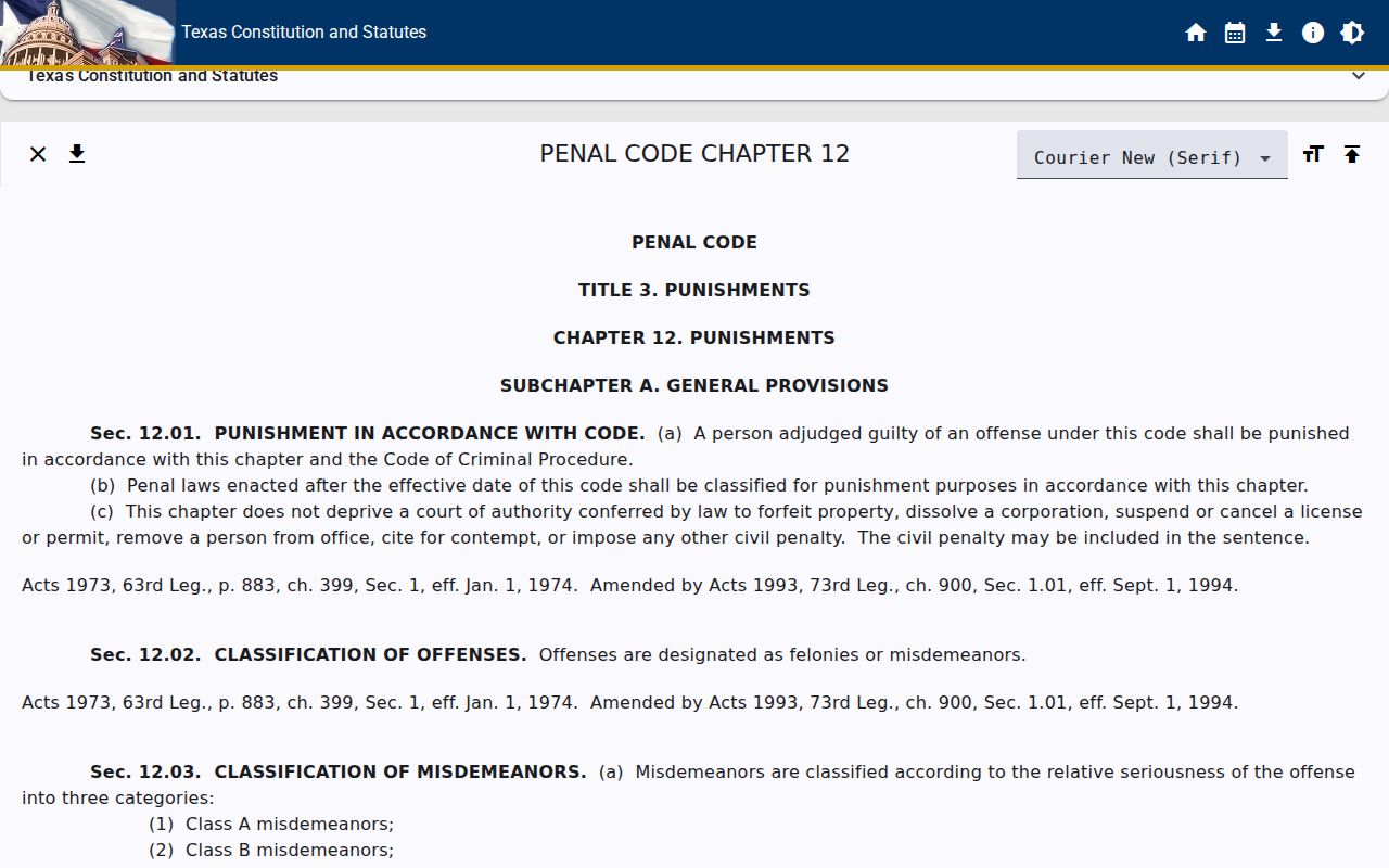Texas offense classifications used to route Hico criminal records